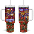 Personalized Brisbane Lions Christmas Tumbler With Handle Australian Football Mascot - Ugly Xmas Pattern Festive