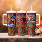 Personalized Brisbane Lions Christmas Tumbler With Handle Australian Football Mascot - Ugly Xmas Pattern Festive