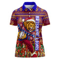 Personalized Brisbane Lions Christmas Women Polo Shirt Australian Football Mascot - Ugly Xmas Pattern Festive