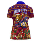 Personalized Brisbane Lions Christmas Women Polo Shirt Australian Football Mascot - Ugly Xmas Pattern Festive