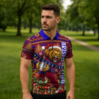 Personalized Brisbane Lions Christmas Zipper Polo Shirt Australian Football Mascot - Ugly Xmas Pattern Festive