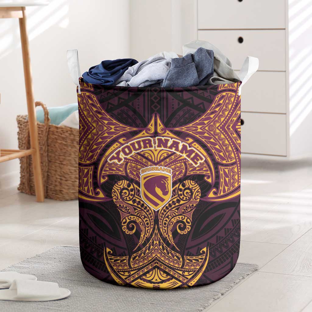 Personalized Brisbane Broncos Laundry Basket Polynesian Tribal Pattern Style
