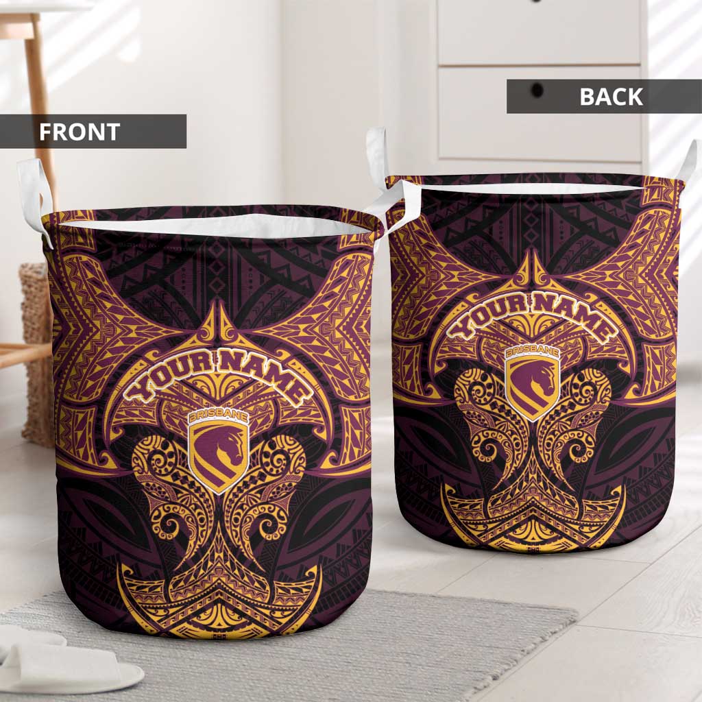 Personalized Brisbane Broncos Laundry Basket Polynesian Tribal Pattern Style