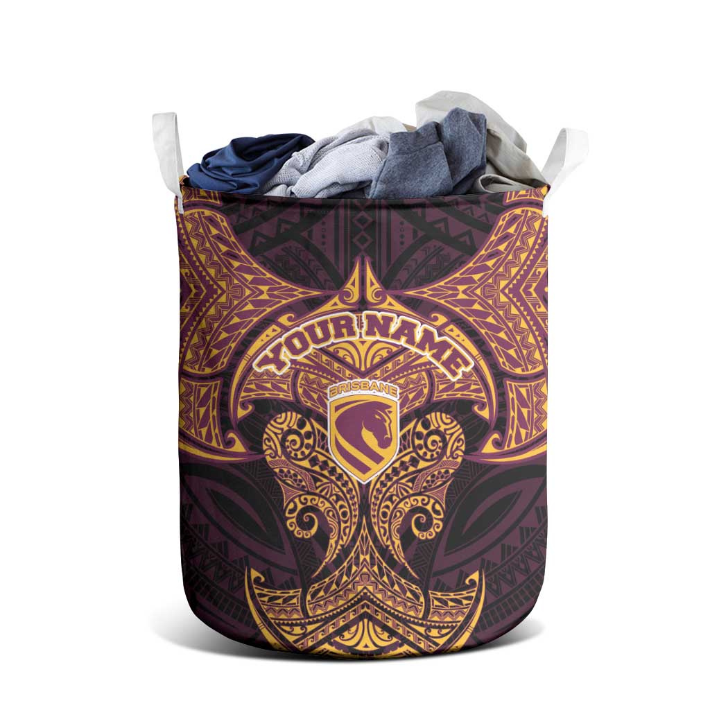 Personalized Brisbane Broncos Laundry Basket Polynesian Tribal Pattern Style