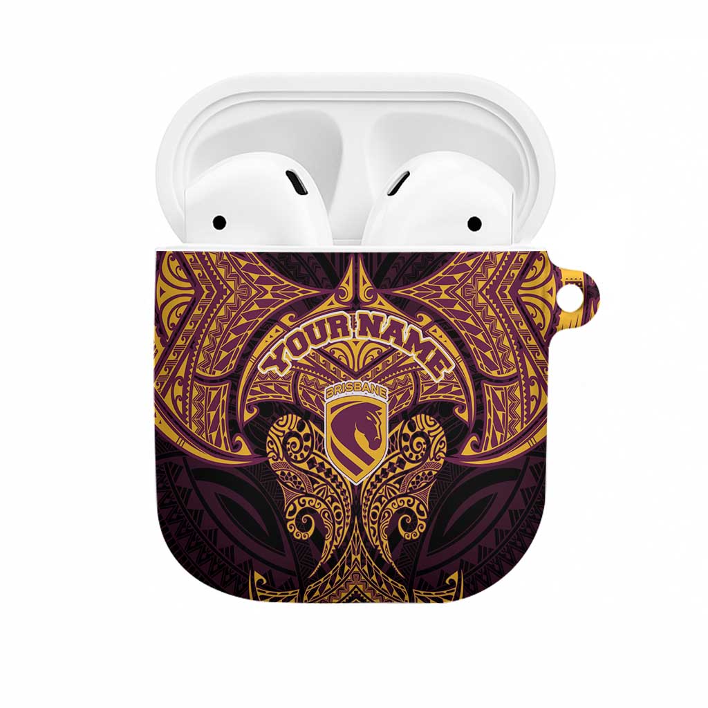 Personalized Brisbane Broncos AirPods Case Polynesian Tribal Pattern Style