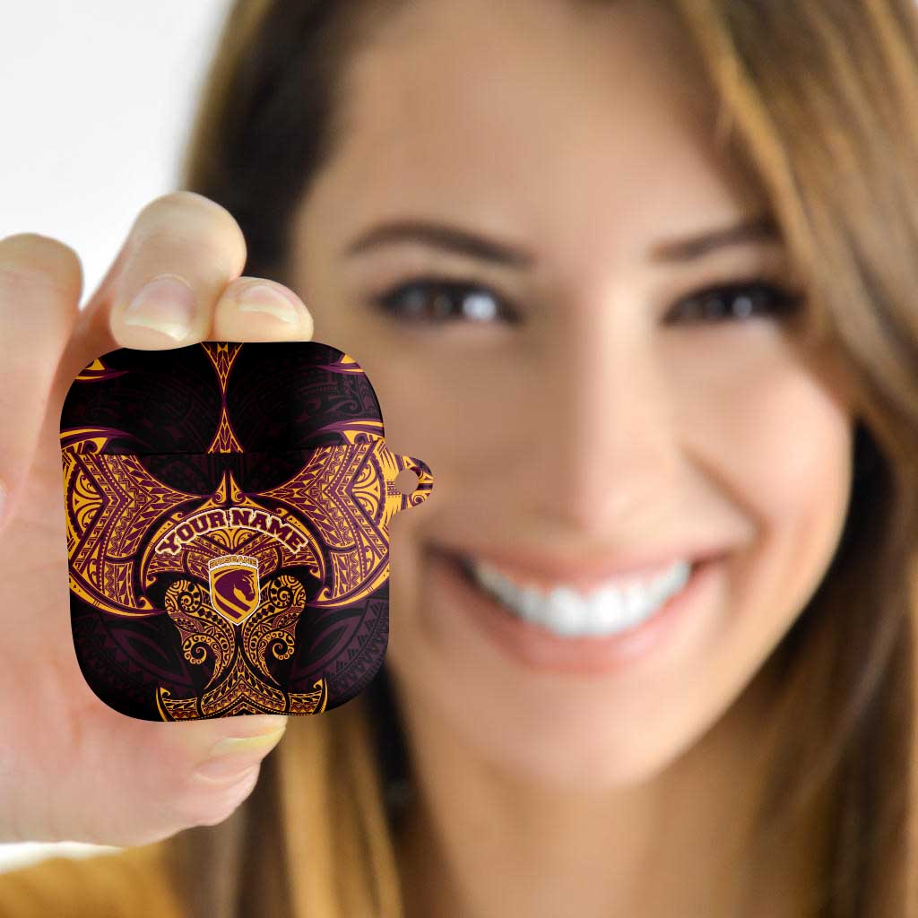 Personalized Brisbane Broncos AirPods Case Polynesian Tribal Pattern Style