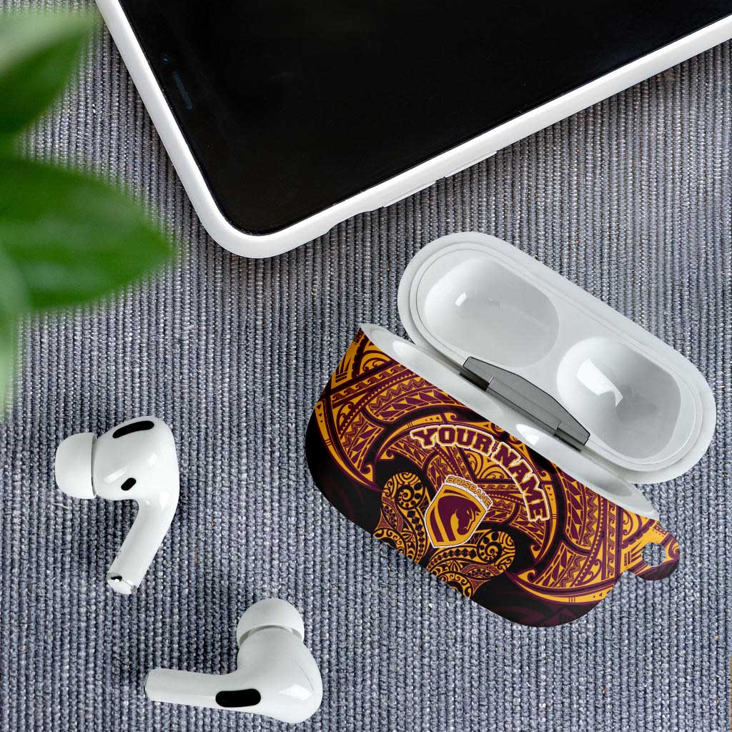Personalized Brisbane Broncos AirPods Case Polynesian Tribal Pattern Style