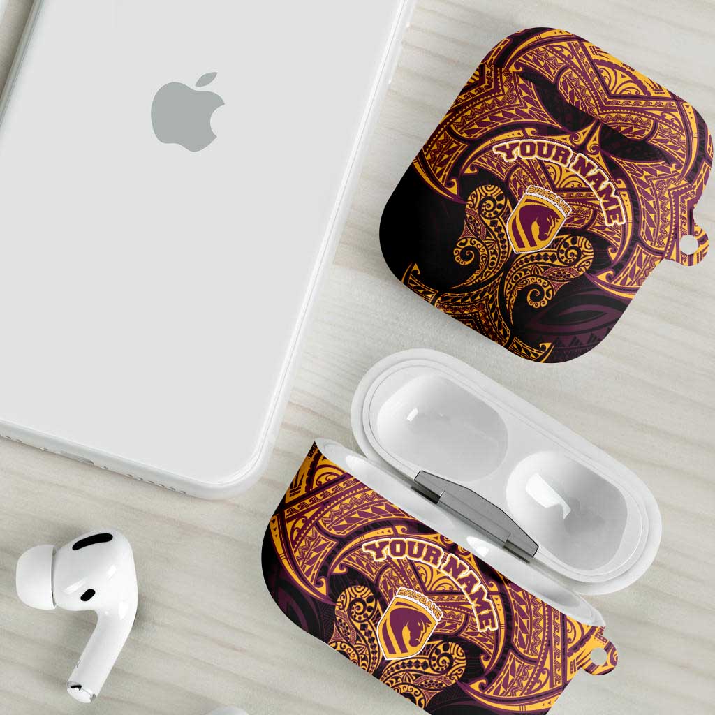 Personalized Brisbane Broncos AirPods Case Polynesian Tribal Pattern Style