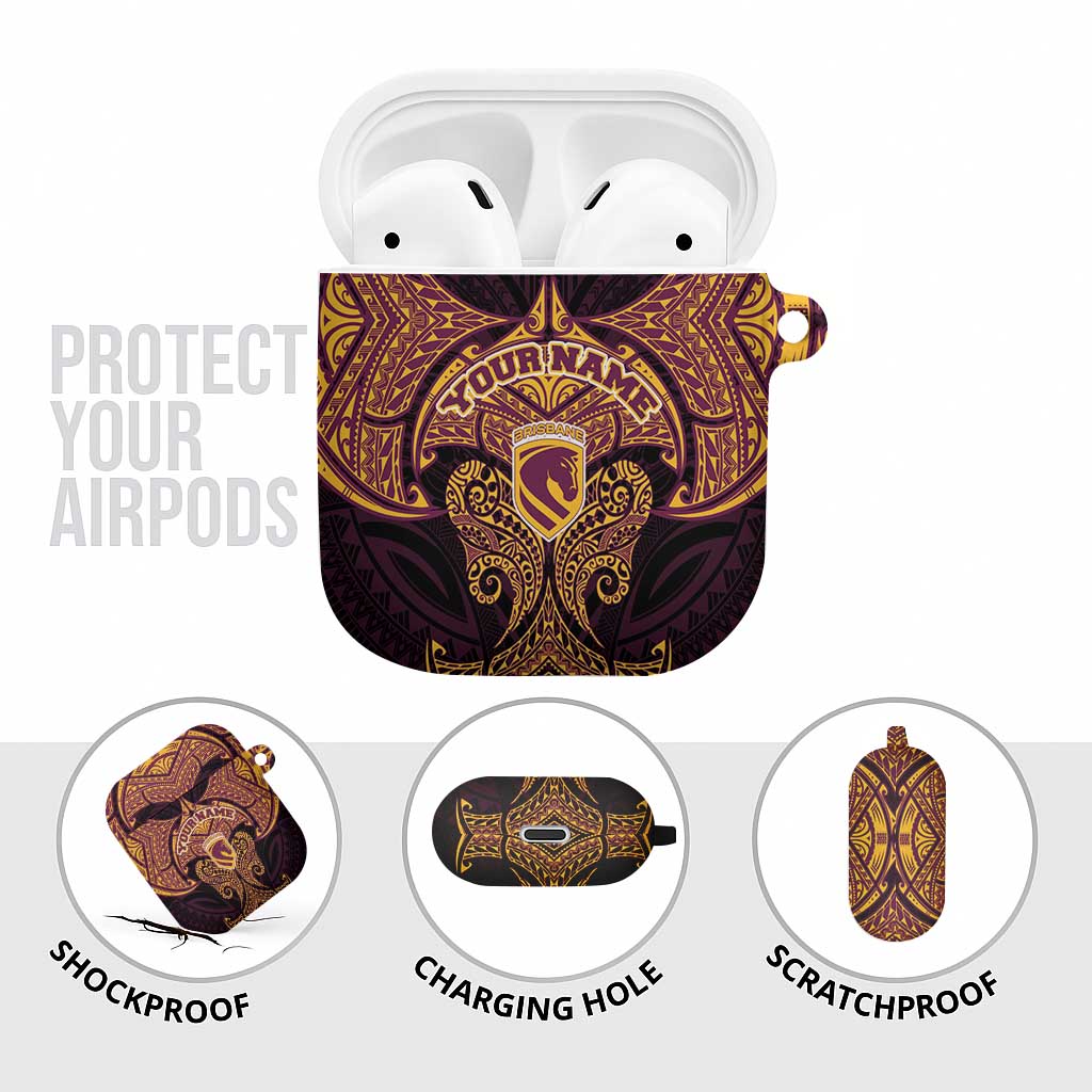 Personalized Brisbane Broncos AirPods Case Polynesian Tribal Pattern Style