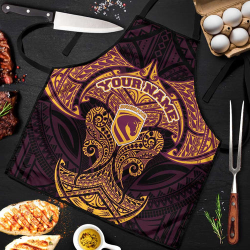 Personalized Brisbane Broncos Apron Polynesian Tribal Pattern Style
