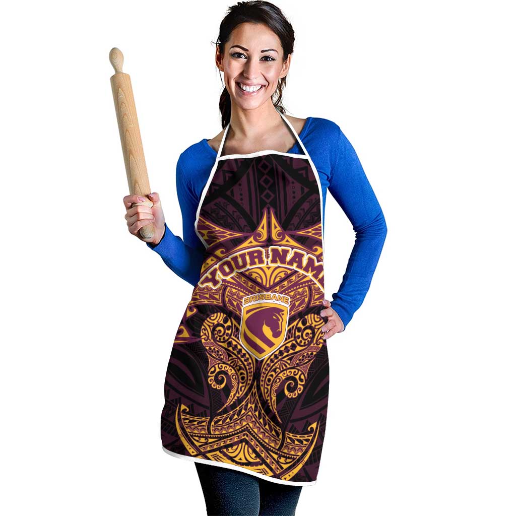 Personalized Brisbane Broncos Apron Polynesian Tribal Pattern Style