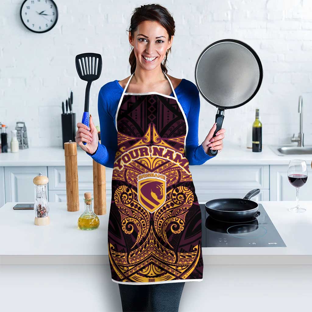 Personalized Brisbane Broncos Apron Polynesian Tribal Pattern Style