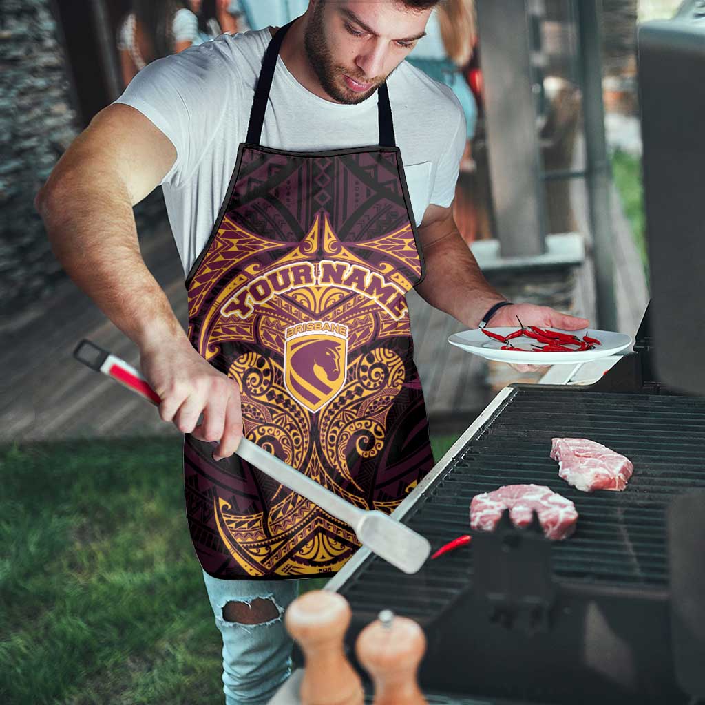 Personalized Brisbane Broncos Apron Polynesian Tribal Pattern Style