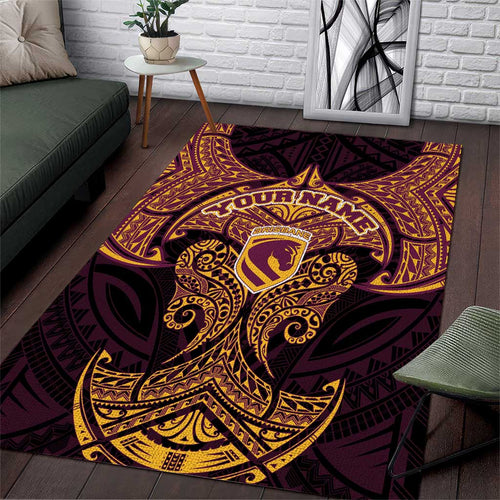Personalized Brisbane Broncos Area Rug Polynesian Tribal Pattern Style