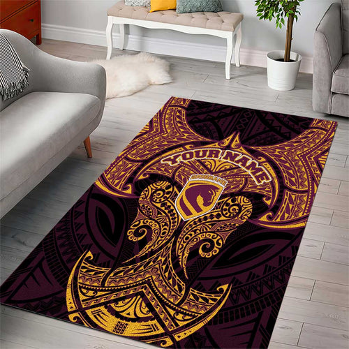 Personalized Brisbane Broncos Area Rug Polynesian Tribal Pattern Style