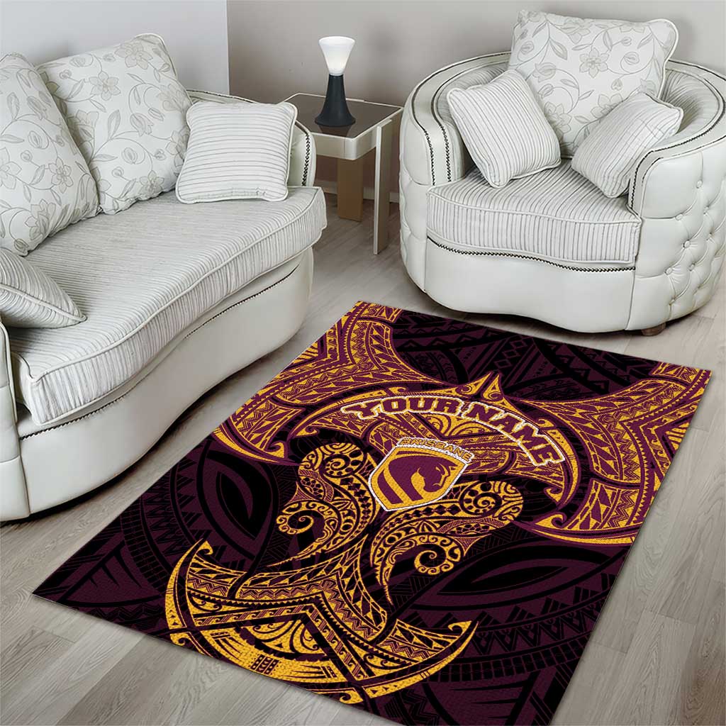 Personalized Brisbane Broncos Area Rug Polynesian Tribal Pattern Style