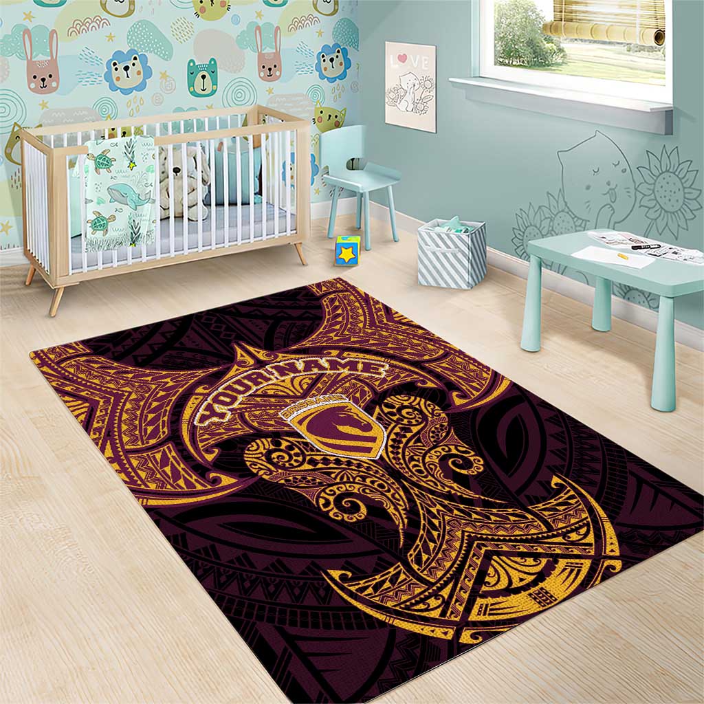 Personalized Brisbane Broncos Area Rug Polynesian Tribal Pattern Style