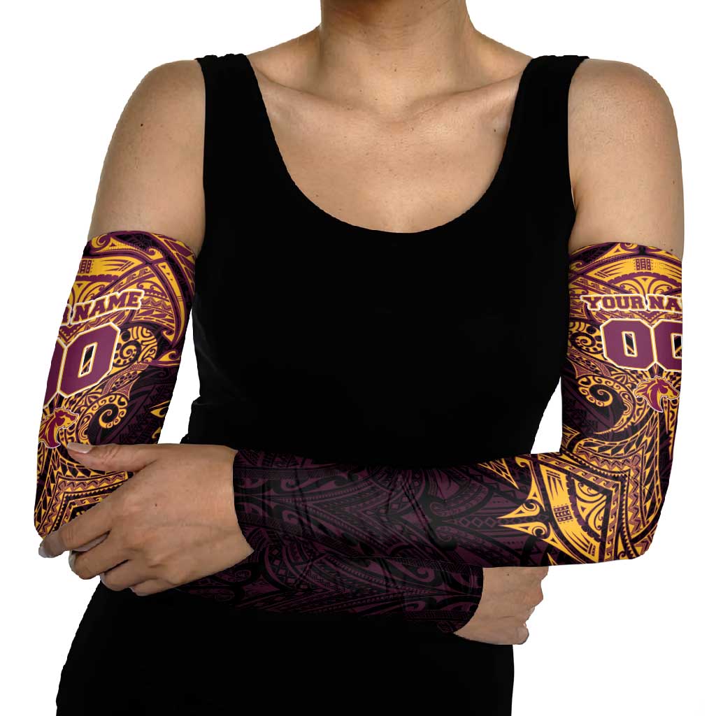 Personalized Brisbane Broncos Arm Sleeves Polynesian Tribal Pattern Style