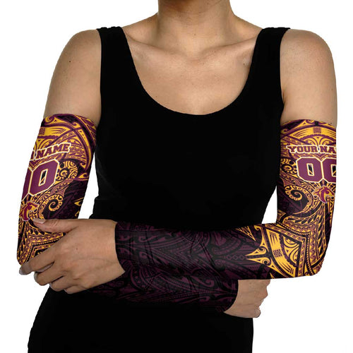 Personalized Brisbane Broncos Arm Sleeves Polynesian Tribal Pattern Style