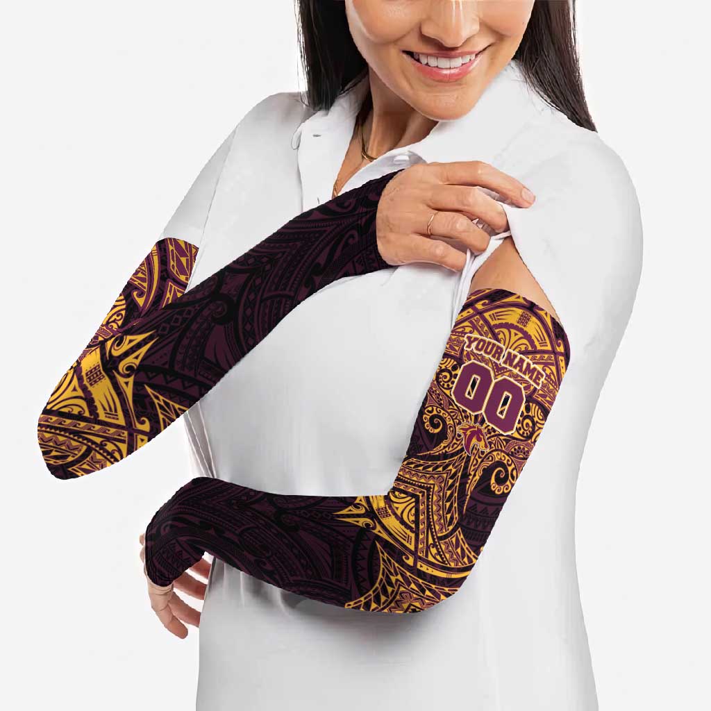 Personalized Brisbane Broncos Arm Sleeves Polynesian Tribal Pattern Style