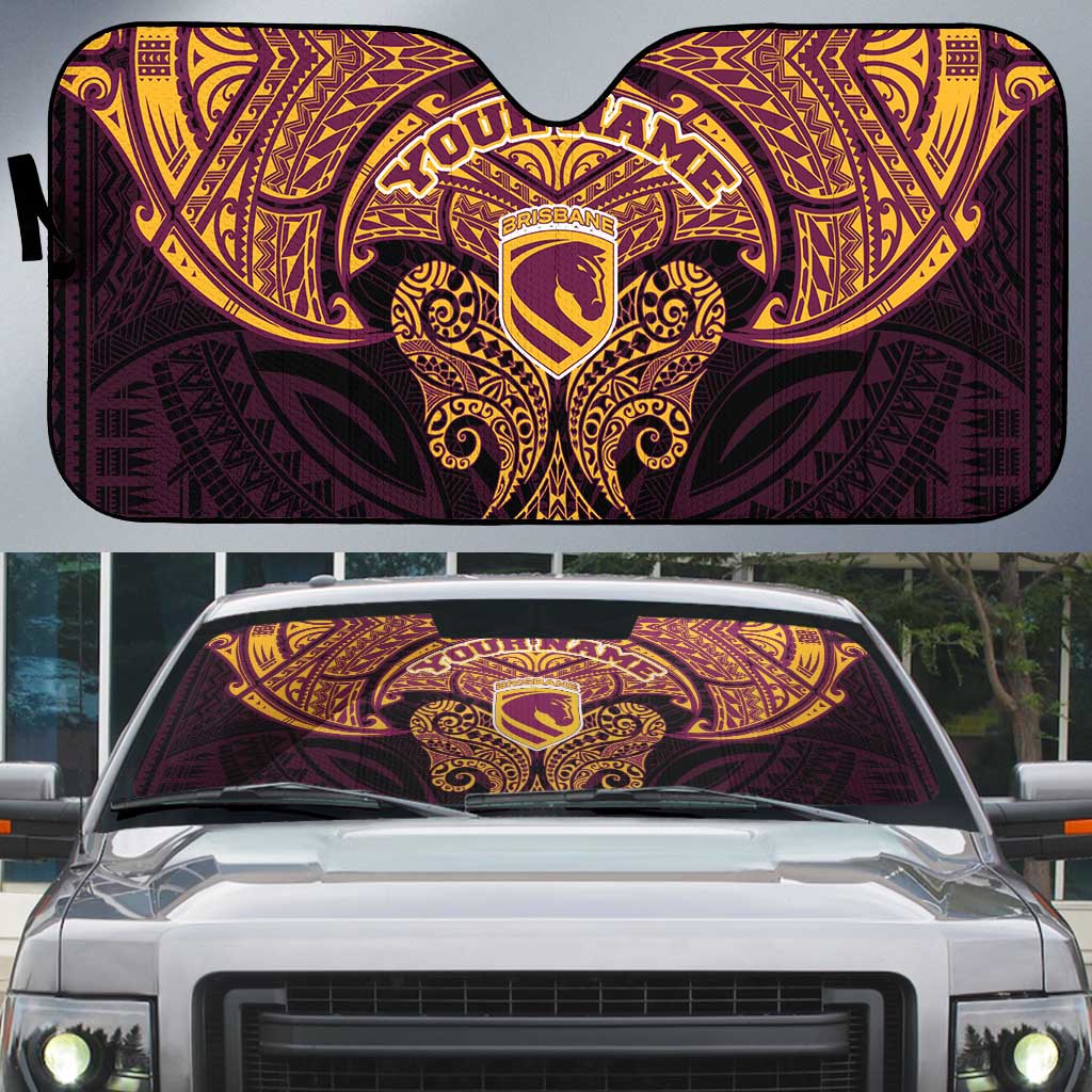 Personalized Brisbane Broncos Auto Sun Shade Polynesian Tribal Pattern Style