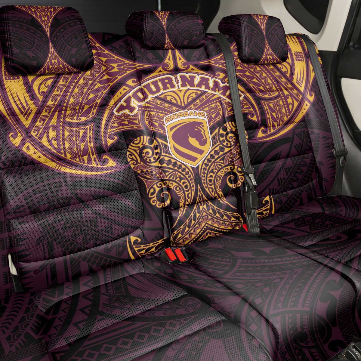 Personalized Brisbane Broncos Back Car Seat Cover Polynesian Tribal Pattern Style