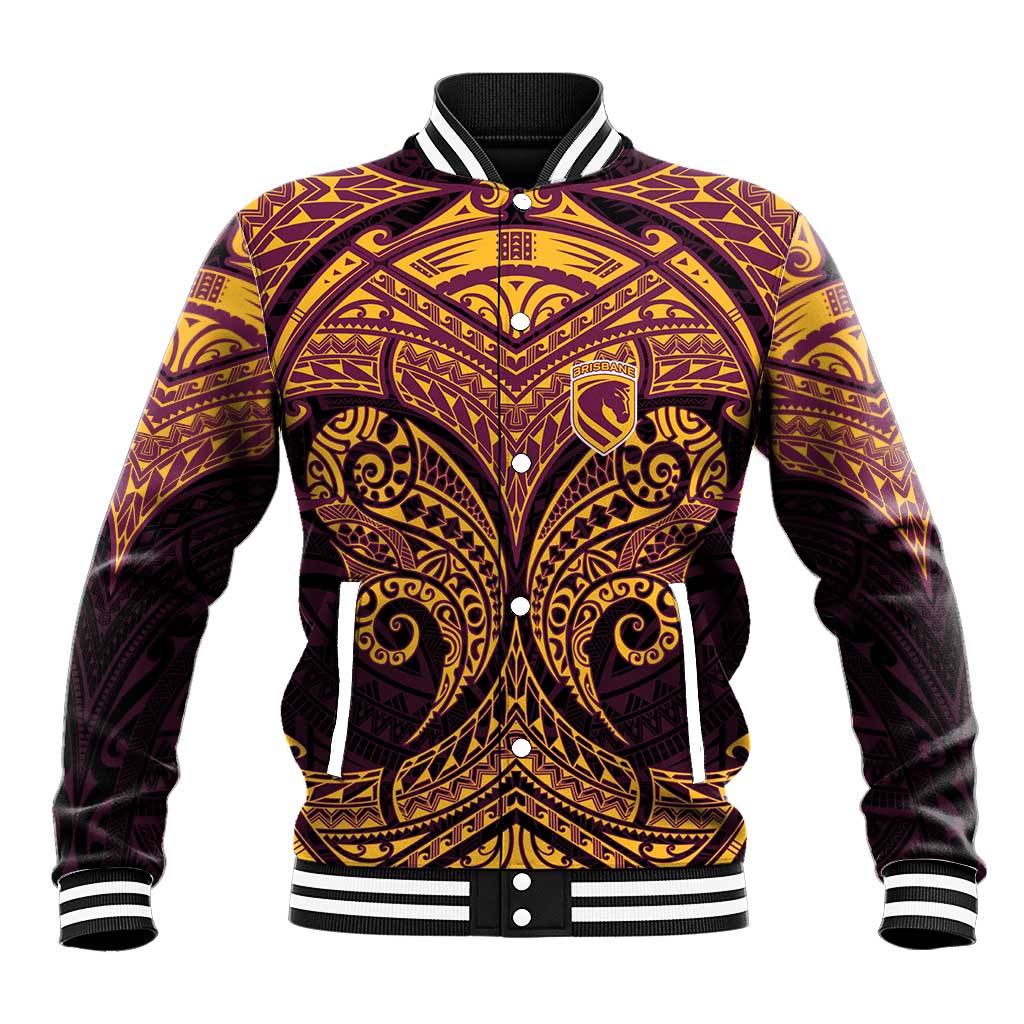 Personalized Brisbane Broncos Baseball Jacket Polynesian Tribal Pattern Style