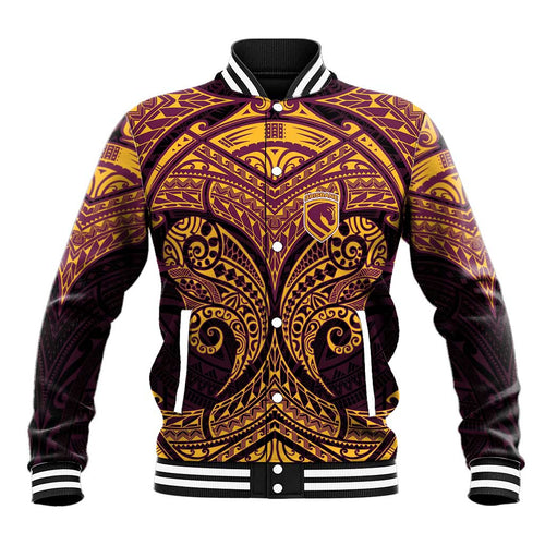 Personalized Brisbane Broncos Baseball Jacket Polynesian Tribal Pattern Style