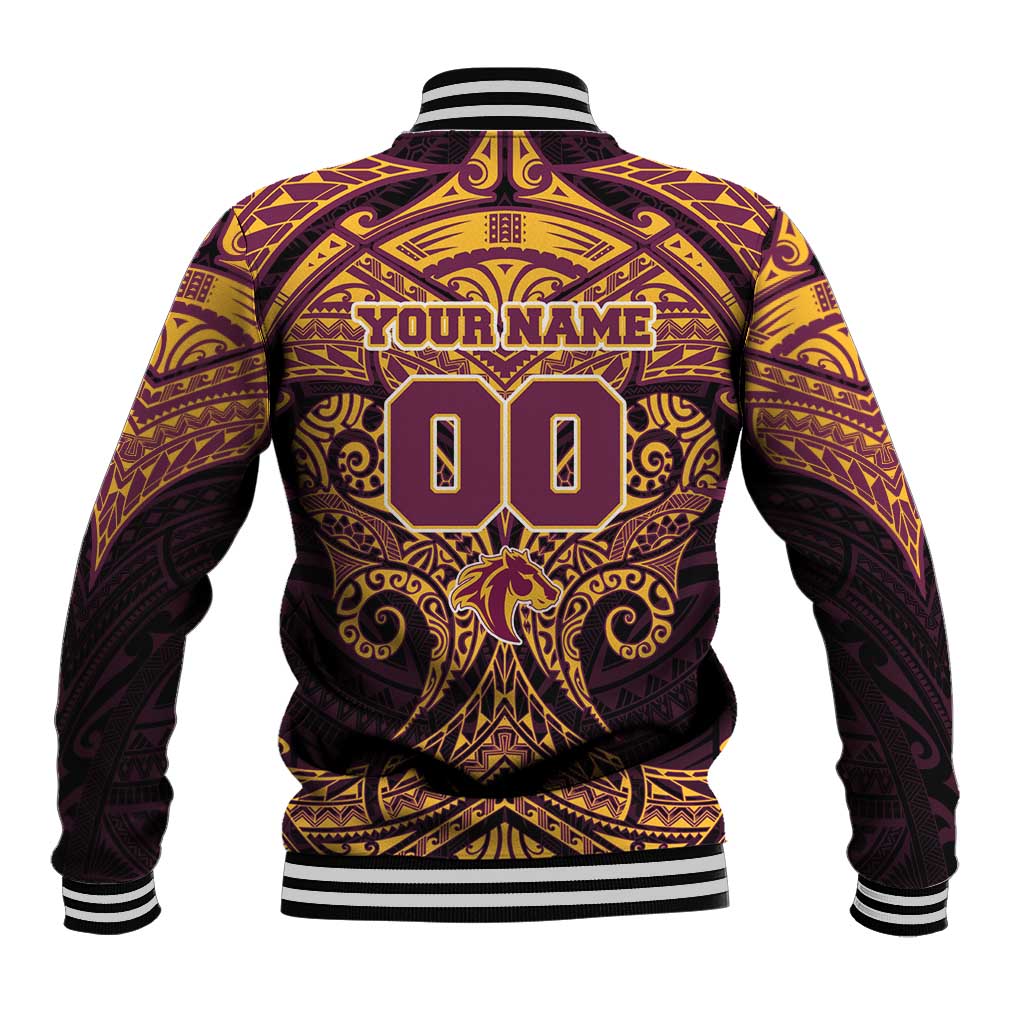 Personalized Brisbane Broncos Baseball Jacket Polynesian Tribal Pattern Style