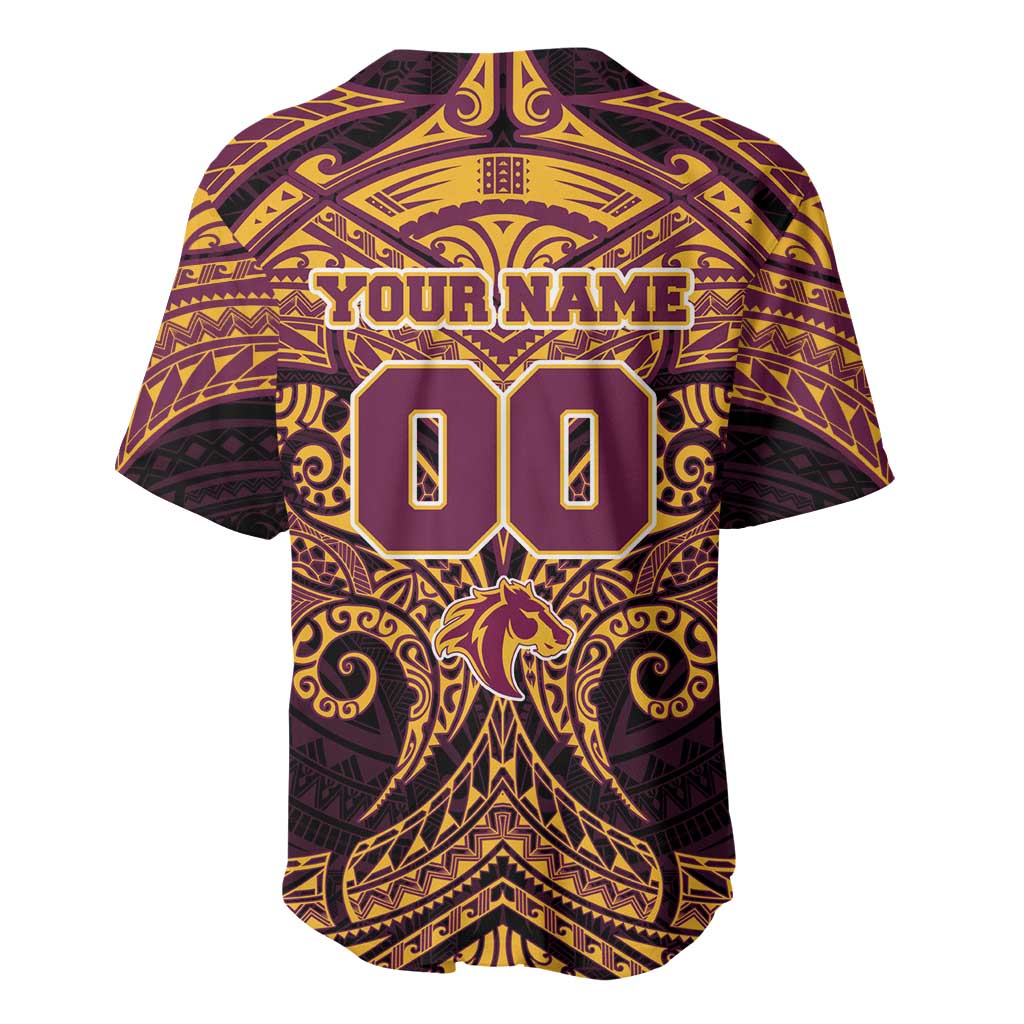 Personalized Brisbane Broncos Baseball Jersey Polynesian Tribal Pattern Style