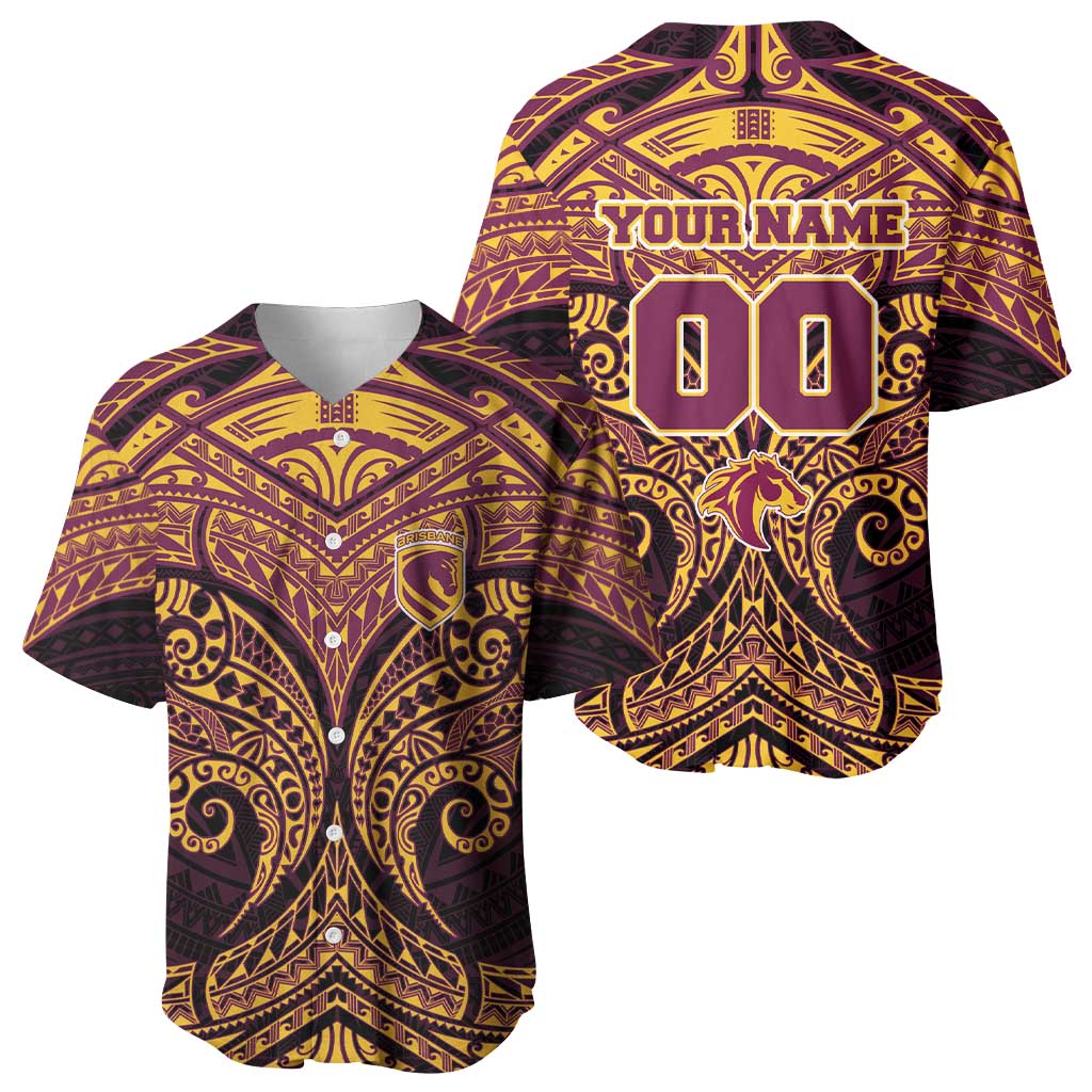 Personalized Brisbane Broncos Baseball Jersey Polynesian Tribal Pattern Style