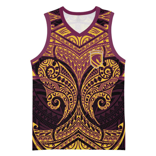 Personalized Brisbane Broncos Basketball Jersey Polynesian Tribal Pattern Style