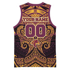 Personalized Brisbane Broncos Basketball Jersey Polynesian Tribal Pattern Style