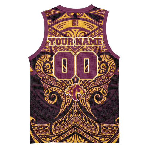 Personalized Brisbane Broncos Basketball Jersey Polynesian Tribal Pattern Style