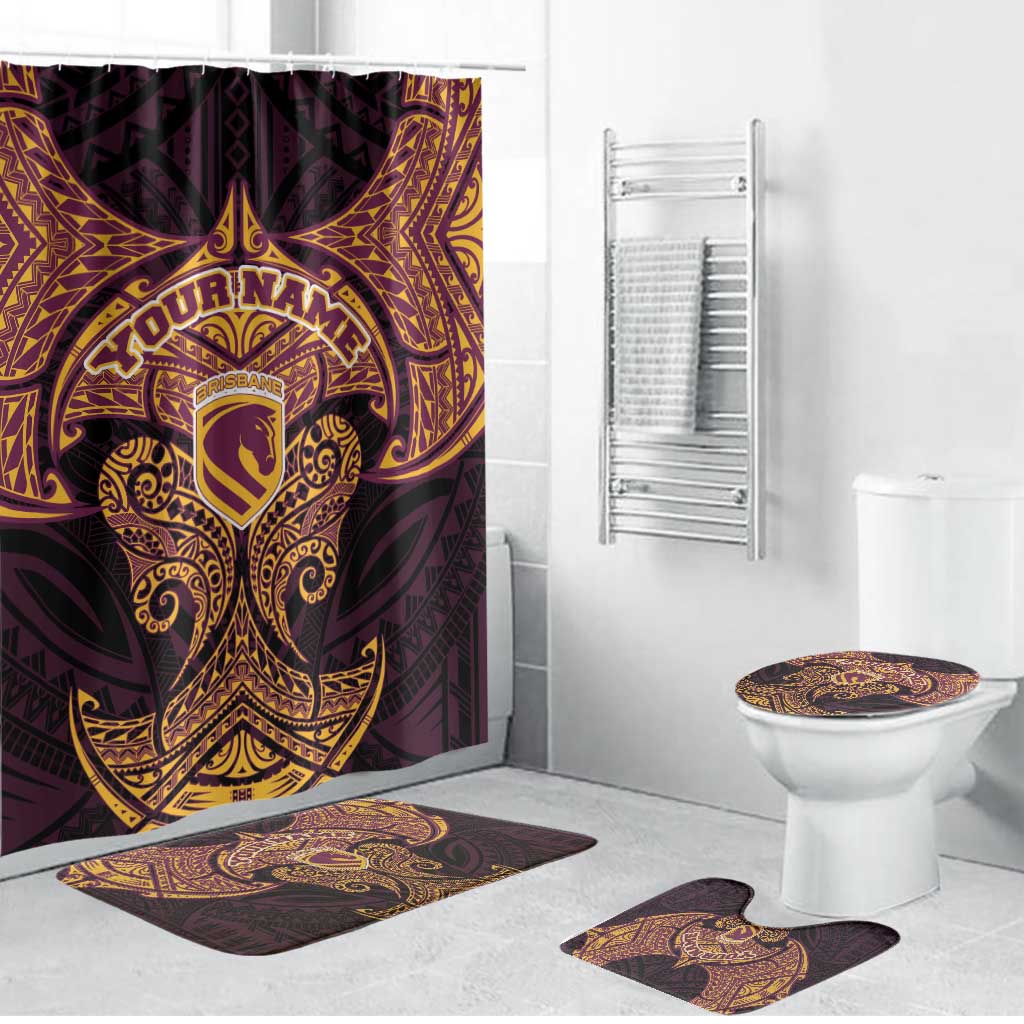 Personalized Brisbane Broncos Bathroom Set Polynesian Tribal Pattern Style