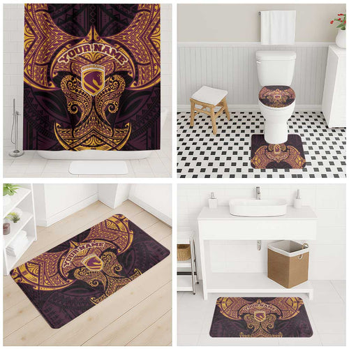 Personalized Brisbane Broncos Bathroom Set Polynesian Tribal Pattern Style