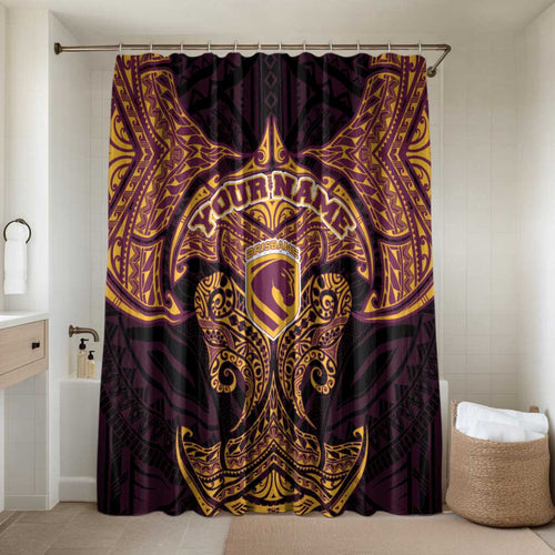 Personalized Brisbane Broncos Bathroom Set Polynesian Tribal Pattern Style