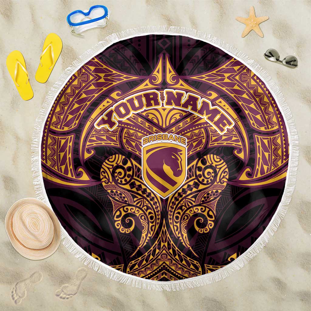 Personalized Brisbane Broncos Beach Blanket Polynesian Tribal Pattern Style