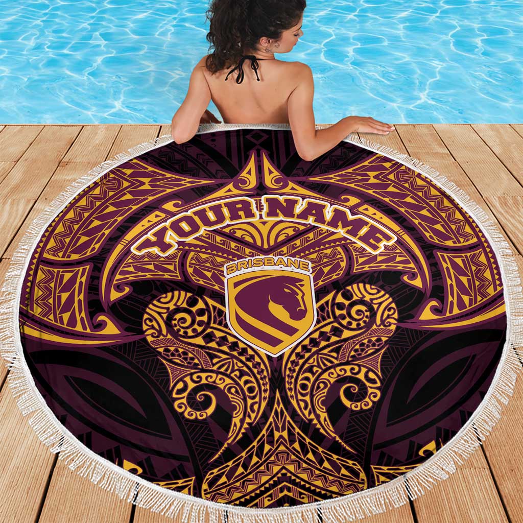 Personalized Brisbane Broncos Beach Blanket Polynesian Tribal Pattern Style