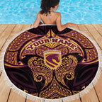 Personalized Brisbane Broncos Beach Blanket Polynesian Tribal Pattern Style