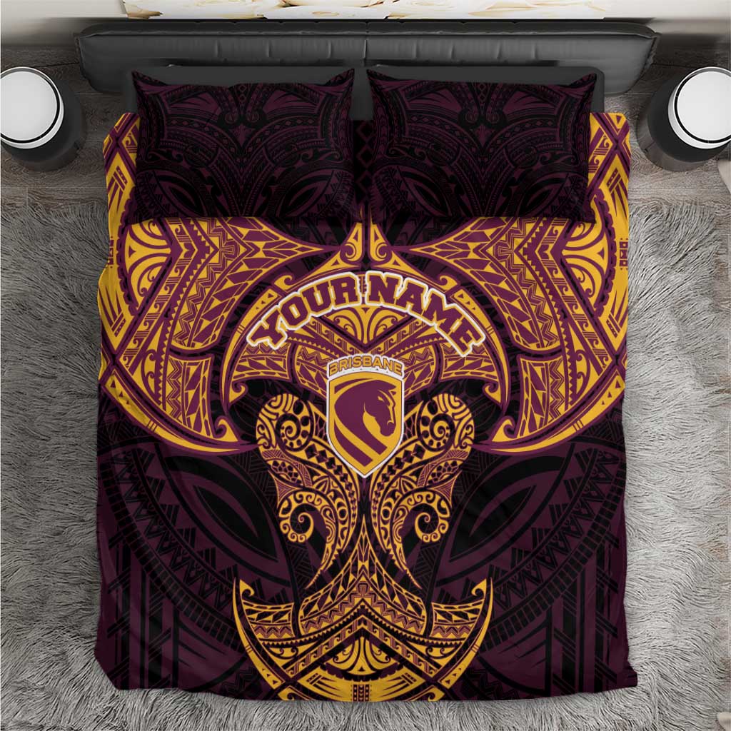 Personalized Brisbane Broncos Bedding Set Polynesian Tribal Pattern Style