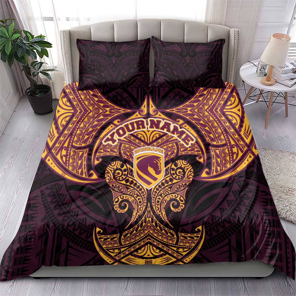 Personalized Brisbane Broncos Bedding Set Polynesian Tribal Pattern Style