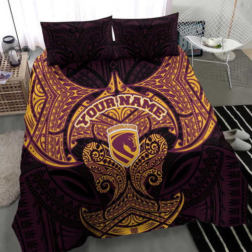 Personalized Brisbane Broncos Bedding Set Polynesian Tribal Pattern Style
