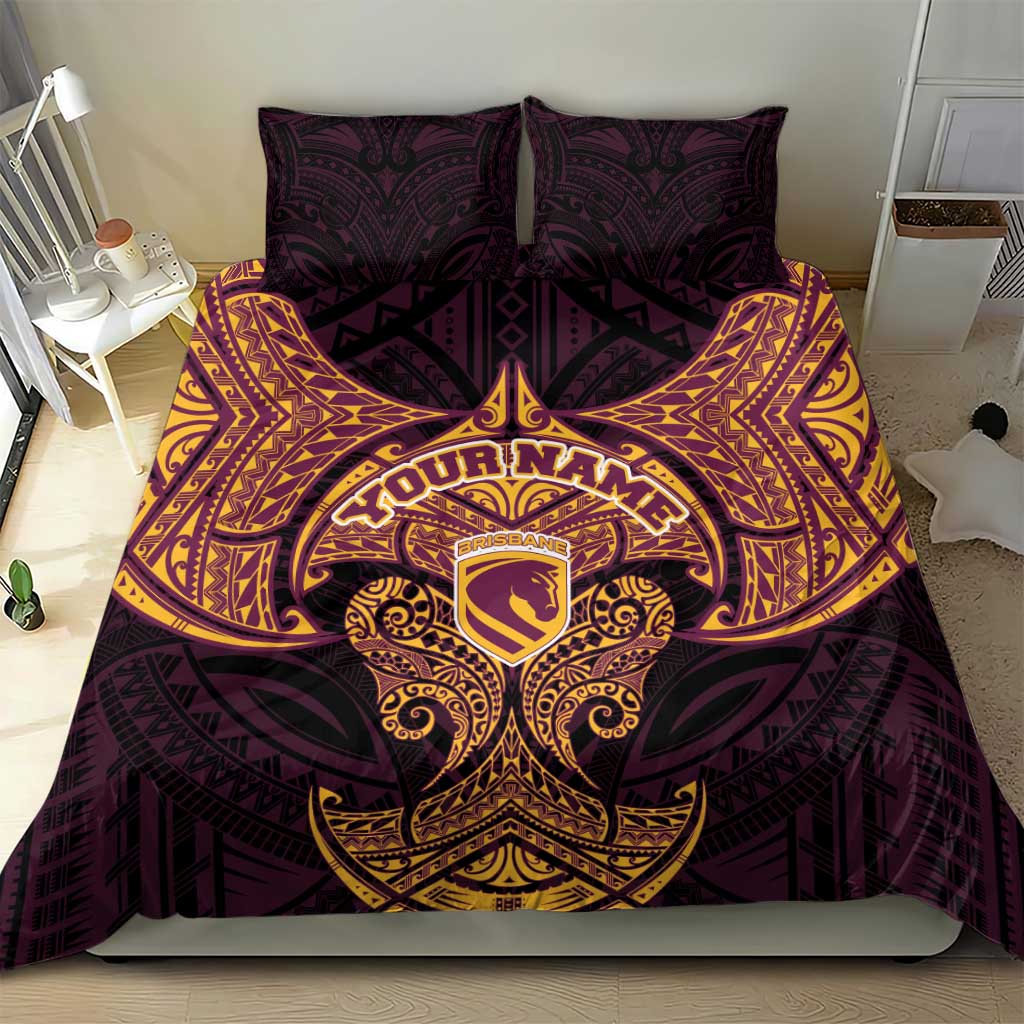 Personalized Brisbane Broncos Bedding Set Polynesian Tribal Pattern Style