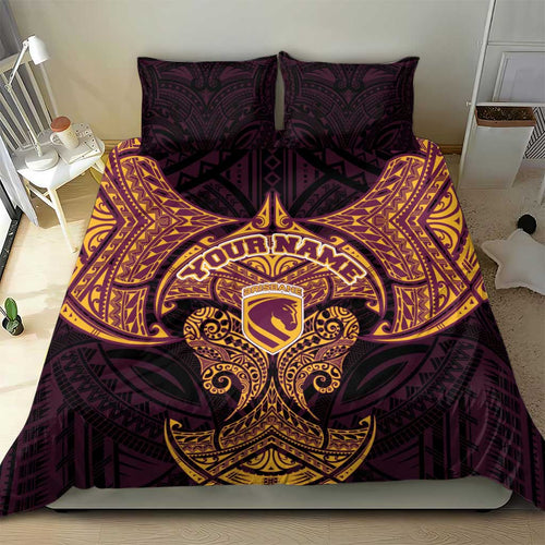 Personalized Brisbane Broncos Bedding Set Polynesian Tribal Pattern Style