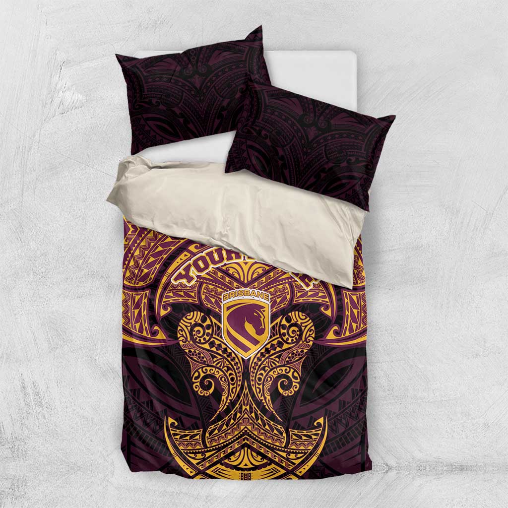 Personalized Brisbane Broncos Bedding Set Polynesian Tribal Pattern Style