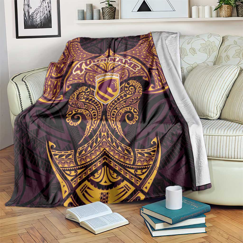 Personalized Brisbane Broncos Blanket Polynesian Tribal Pattern Style