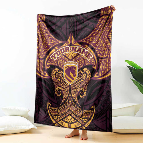 Personalized Brisbane Broncos Blanket Polynesian Tribal Pattern Style