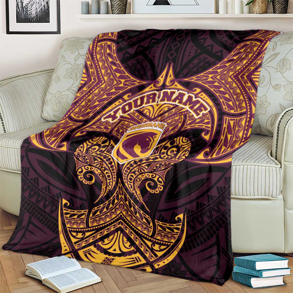 Personalized Brisbane Broncos Blanket Polynesian Tribal Pattern Style