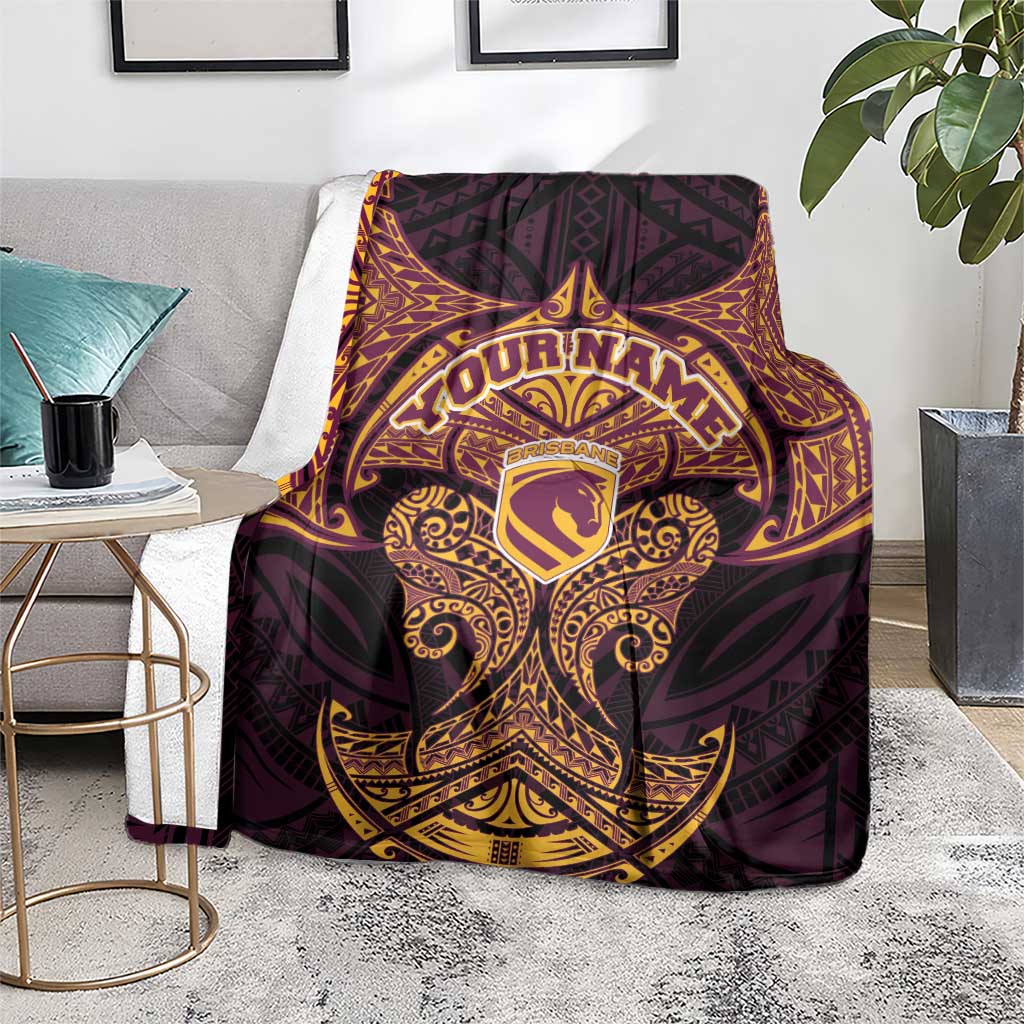 Personalized Brisbane Broncos Blanket Polynesian Tribal Pattern Style